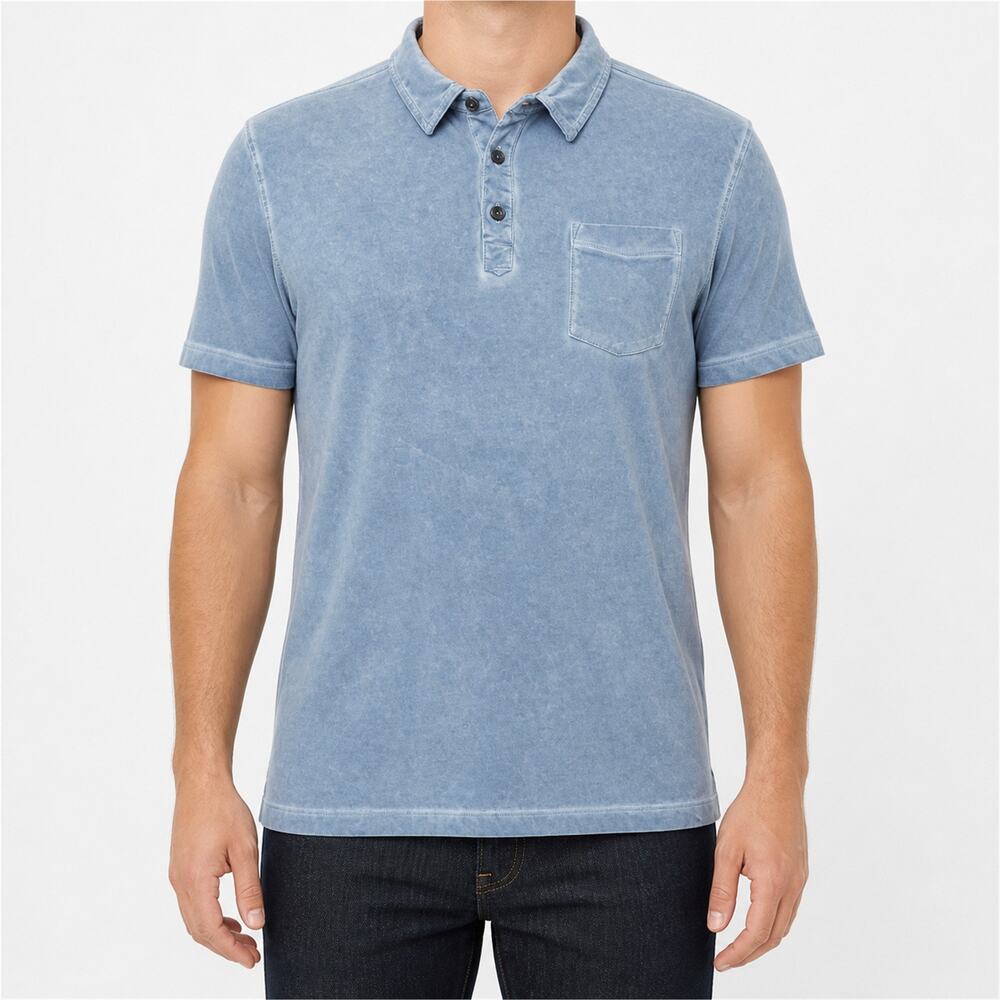 Rock & Republic Polo Shirt Mens XL Blue Burnout Pocket Soft Casual Cotton